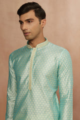 Men's Green Ethnic Relaxed Fit Embroidered Full Sleeves Kurta Set