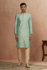 Men's Green Ethnic Relaxed Fit Embroidered Full Sleeves Kurta Set