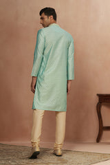 Men's Green Ethnic Relaxed Fit Embroidered Full Sleeves Kurta Set