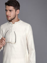 Men's White Ethnic Relaxed Fit Embroidered Full Sleeves Kurta Set