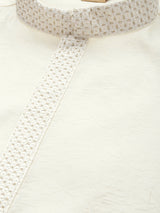 Men's White Ethnic Relaxed Fit Embroidered Full Sleeves Kurta Set