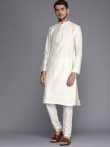 Men's White Ethnic Relaxed Fit Embroidered Full Sleeves Kurta Set
