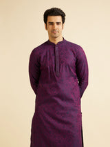 Men's Purple Ethnic Relaxed Fit Embroidered Full Sleeves Kurta Set