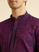Men's Purple Ethnic Relaxed Fit Embroidered Full Sleeves Kurta Set