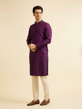 Men's Purple Ethnic Relaxed Fit Embroidered Full Sleeves Kurta Set