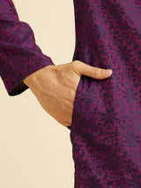 Men's Purple Ethnic Relaxed Fit Embroidered Full Sleeves Kurta Set