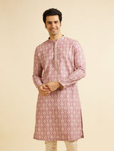 Men's Pink Ethnic Relaxed Fit Embroidered Full Sleeves Kurta Set