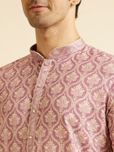 Men's Pink Ethnic Relaxed Fit Embroidered Full Sleeves Kurta Set