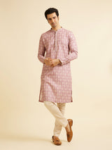 Men's Pink Ethnic Relaxed Fit Embroidered Full Sleeves Kurta Set