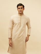 Men's Beige Ethnic Relaxed Fit Embroidered Full Sleeves Kurta Set