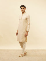 Men's Beige Ethnic Relaxed Fit Embroidered Full Sleeves Kurta Set