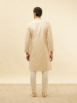 Men's Beige Ethnic Relaxed Fit Embroidered Full Sleeves Kurta Set