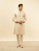 Men's Beige Ethnic Relaxed Fit Embroidered Full Sleeves Kurta Set