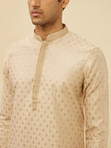Men's Beige Ethnic Relaxed Fit Embroidered Full Sleeves Kurta Set
