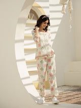 Women's White Casual Three Quarter Sleeves Co-ords Set