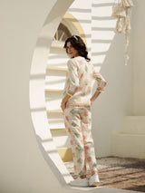 Women's White Casual Three Quarter Sleeves Co-ords Set