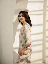 Women's White Casual Three Quarter Sleeves Co-ords Set