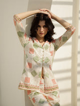 Women's White Casual Three Quarter Sleeves Co-ords Set