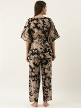 Women's Black Daily Printed Pyjama Set