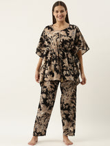 Women's Black Daily Printed Pyjama Set