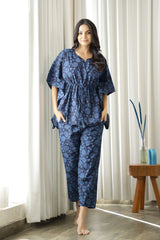 Women's Blue Daily Printed Half Sleeves Pyjama Set