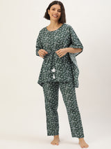 Women's Green Daily Printed Half Sleeves Pyjama Set