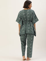 Women's Green Daily Printed Half Sleeves Pyjama Set