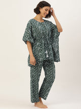 Women's Green Daily Printed Half Sleeves Pyjama Set