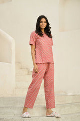 Women's Pink Daily Printed Half Sleeves Pyjama Set