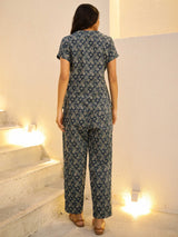 Women's Blue Daily Printed Half Sleeves Pyjama Set