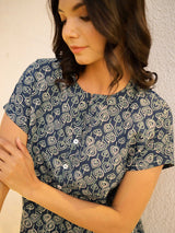 Women's Blue Daily Printed Half Sleeves Pyjama Set