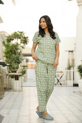 Women's Green Daily Printed Half Sleeves Pyjama Set