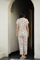 Women's White Daily Printed Half Sleeves Pyjama Set