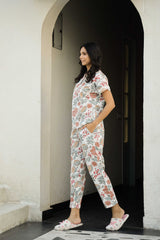 Women's White Daily Printed Half Sleeves Pyjama Set