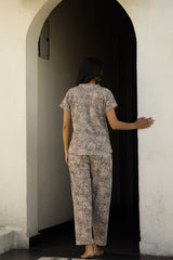 Women's Gray Daily Printed Half Sleeves Pyjama Set