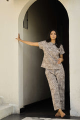 Women's Gray Daily Printed Half Sleeves Pyjama Set