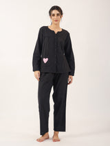 Women's Black Daily Solid Full Sleeves Pyjama Set
