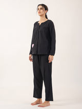 Women's Black Daily Solid Full Sleeves Pyjama Set