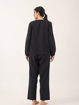 Women's Black Daily Solid Full Sleeves Pyjama Set