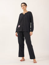 Women's Black Daily Solid Full Sleeves Pyjama Set