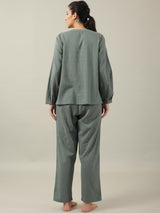 Women's Green Daily Solid Full Sleeves Pyjama Set