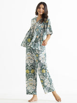 Women's Green Daily Printed Half Sleeves Pyjama Set