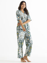 Women's Green Daily Printed Half Sleeves Pyjama Set