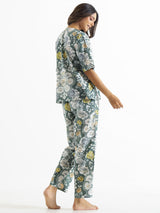 Women's Green Daily Printed Half Sleeves Pyjama Set