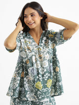 Women's Green Daily Printed Half Sleeves Pyjama Set