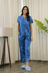 Women's Blue Daily Printed Half Sleeves Pyjama Set