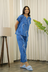 Women's Blue Daily Printed Half Sleeves Pyjama Set