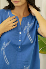 Women's Blue Daily Printed Half Sleeves Pyjama Set