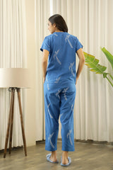Women's Blue Daily Printed Half Sleeves Pyjama Set