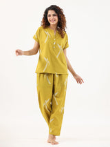 Women's Yellow Daily Solid Half Sleeves Pyjama Set